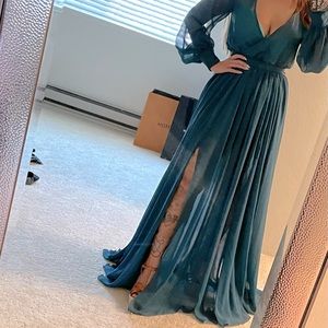 Olivaceous long formal green dress, sz small. Brand new